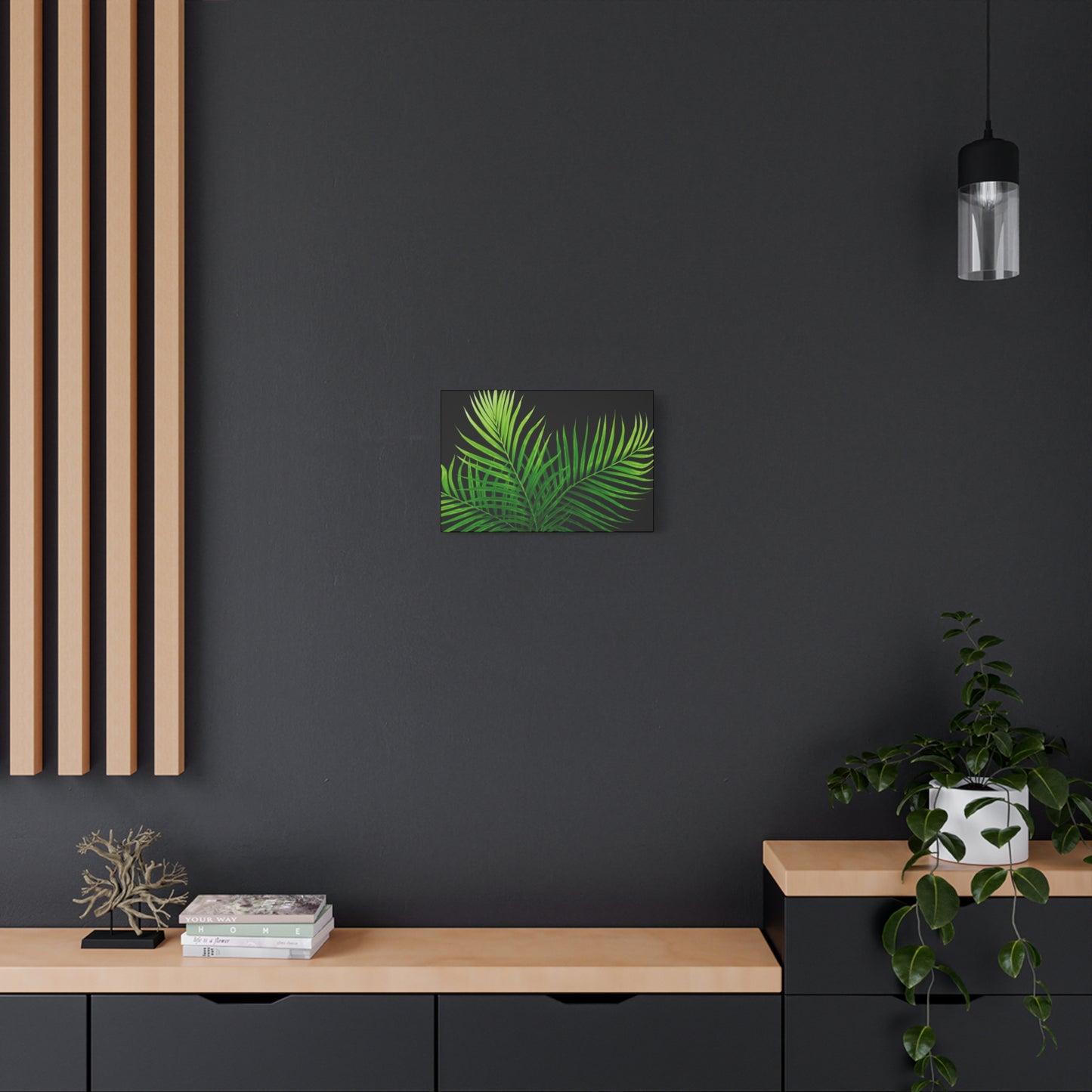 Tropical Leaf Matte Canvas Wall Art with a black background