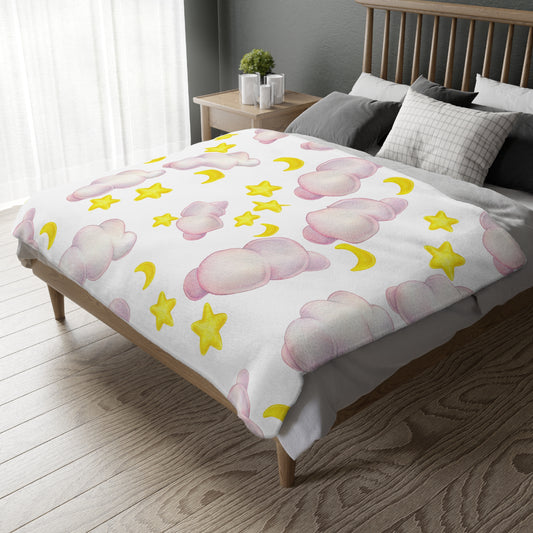 Cozy Celestial Microfiber Blanket - Two-Sided Cloud & Star Print