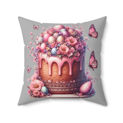Easter Floral Cake Pillow - Vibrant Spun Polyester Decorative Cushion
