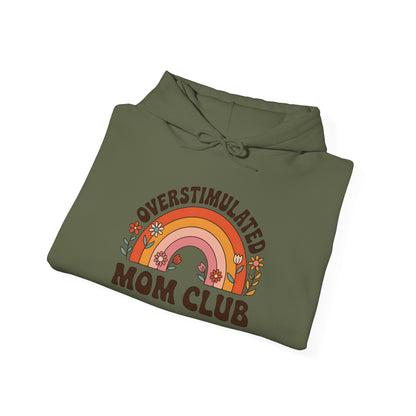Overstimulated Mom Club Hoodie — Retro Rainbow Mom Sweatshirt
