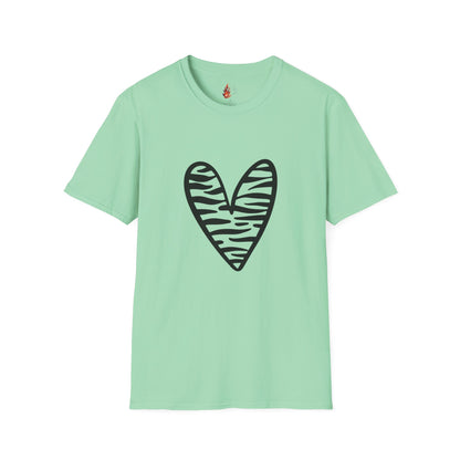 Zebra Heart Unisex Softstyle T-Shirt - Trendy Casual Wear for Animal Lovers