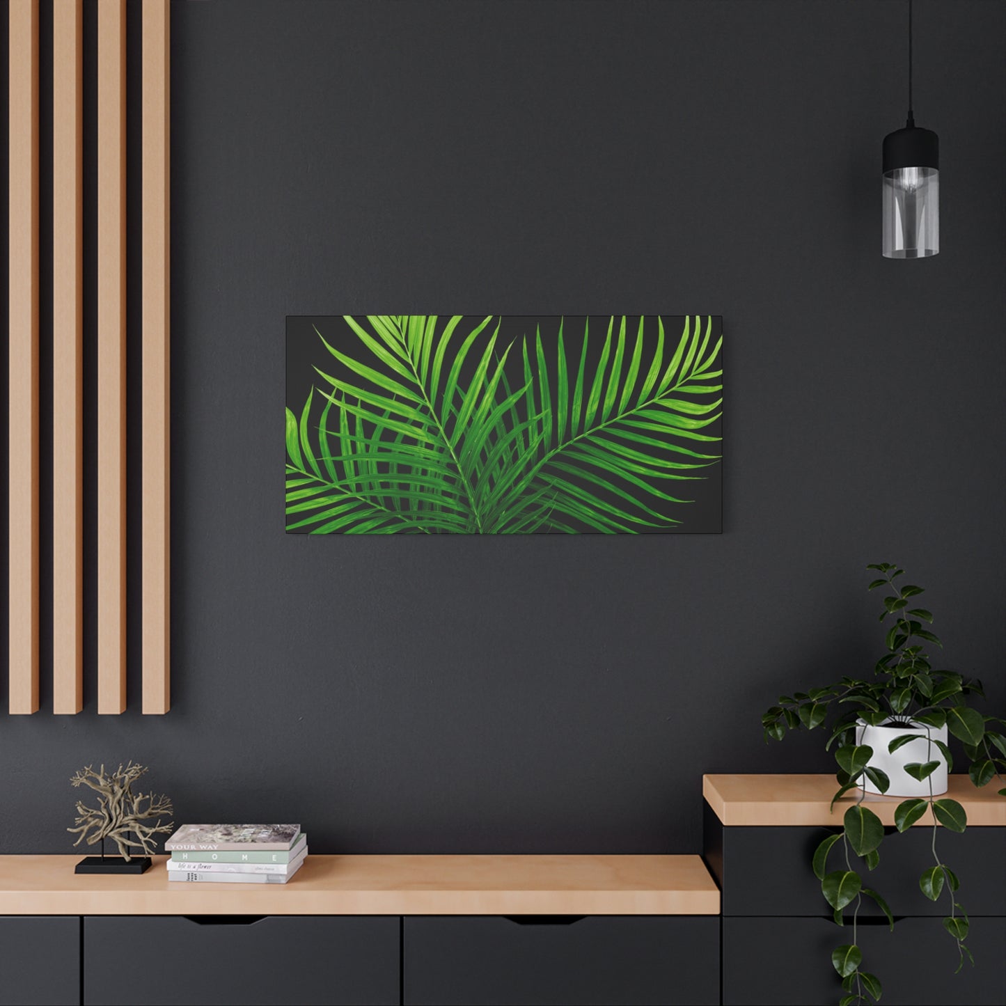 Tropical Leaf Matte Canvas Wall Art with a black background