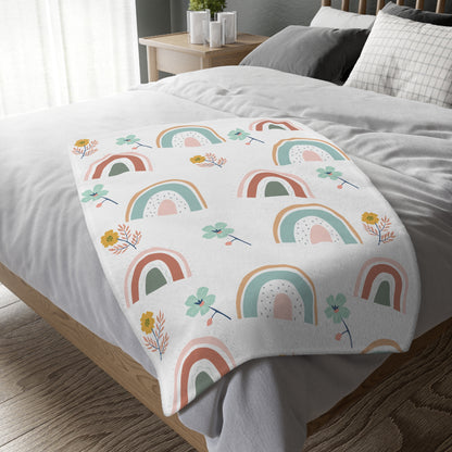 Colorful Rainbow Floral Velveteen Blanket - Cozy Two-Sided Print for All Seasons