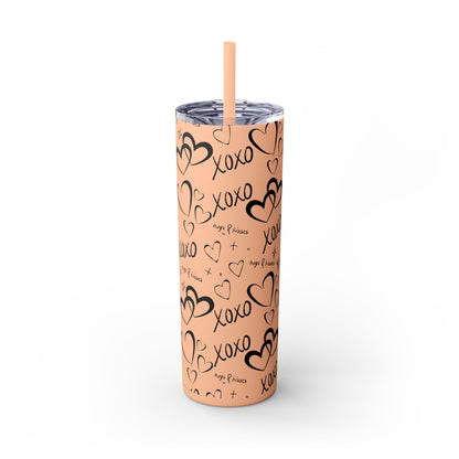 XOXO Hearts Skinny Tumbler with Straw - 20oz Love-Themed Drinkware
