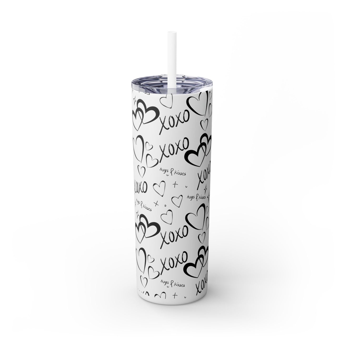 XOXO Hearts Skinny Tumbler with Straw - 20oz Love-Themed Drinkware