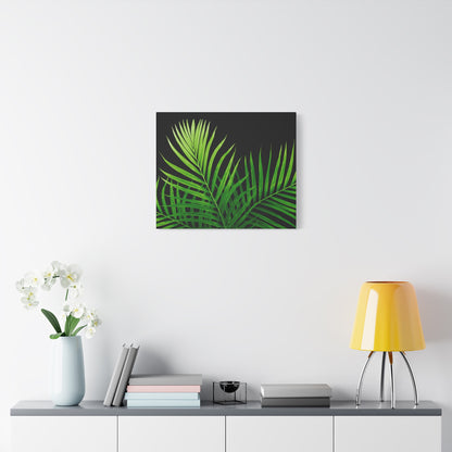 Tropical Leaf Matte Canvas Wall Art with a black background
