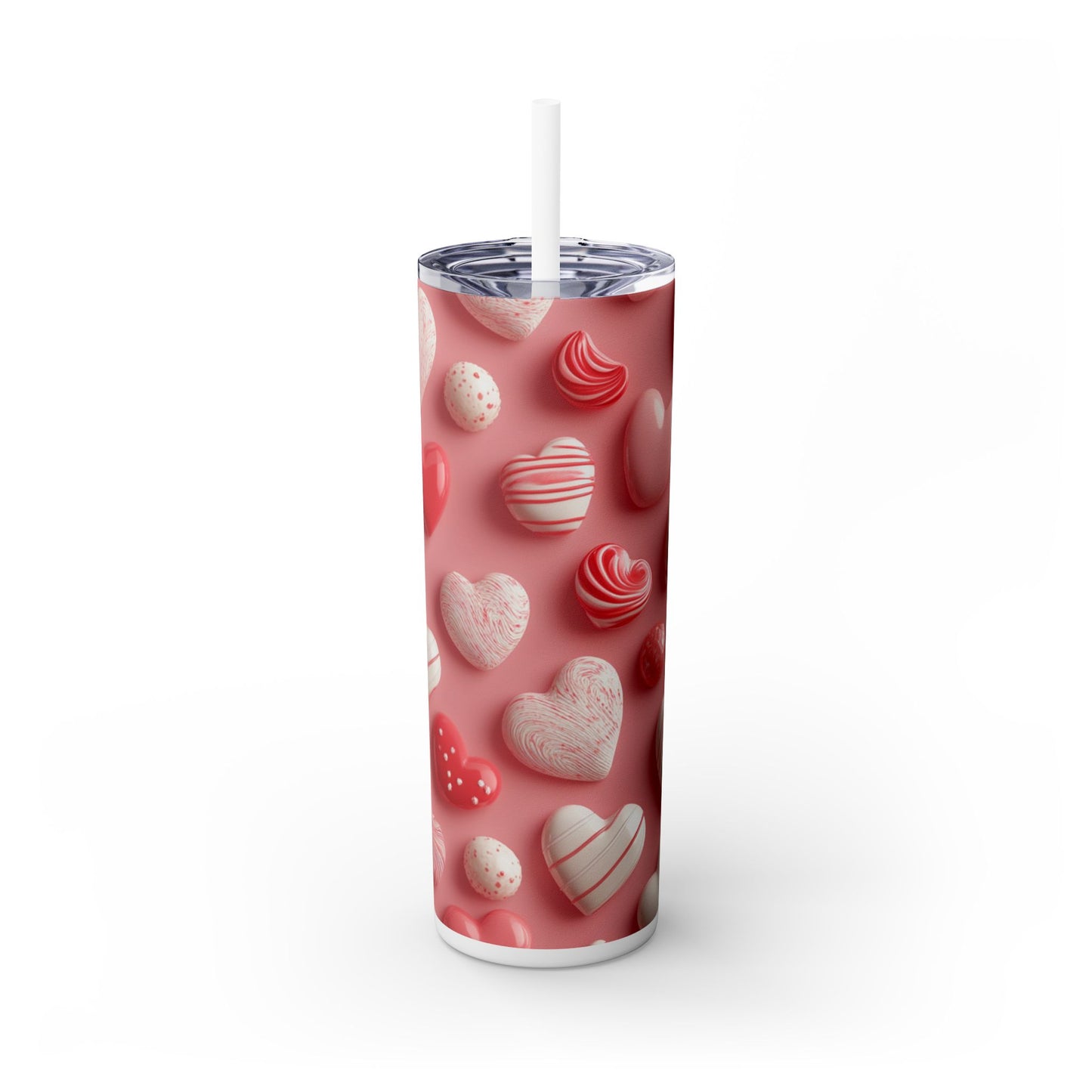 Heart Candy Skinny Tumbler with Straw - 20oz Love-themed Drinkware for Valentine's Day