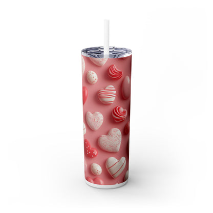 Heart Candy Skinny Tumbler with Straw - 20oz Love-themed Drinkware for Valentine's Day