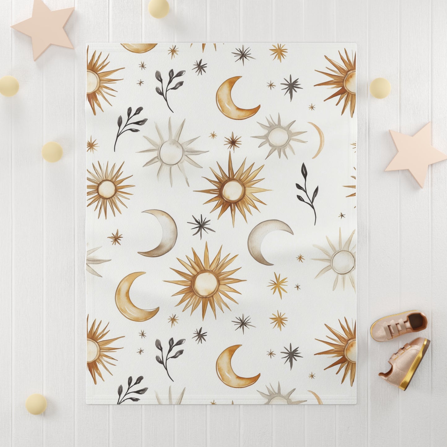 Cozy Star and Moon Design -Celestial Soft Fleece Baby Blanket