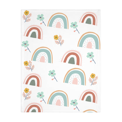 Colorful Rainbow Floral Velveteen Blanket - Cozy Two-Sided Print for All Seasons