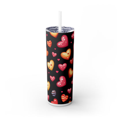 Colorful Heart Pattern Skinny Tumbler with Straw - 20oz
