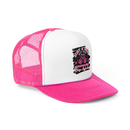 Mom Life Trucker Cap - Just A Mom Out Here Trying Not To Raise Assholes Hat