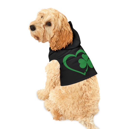 St. Patrick's Day Pet Hoodie with Heart & Shamrock Design